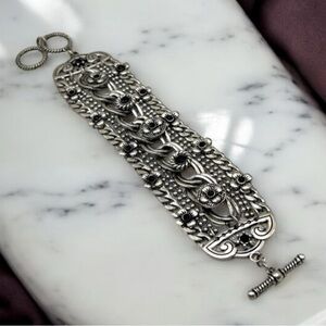 Silver Tone Multi Chain Wide Toggle Bracelet 8”